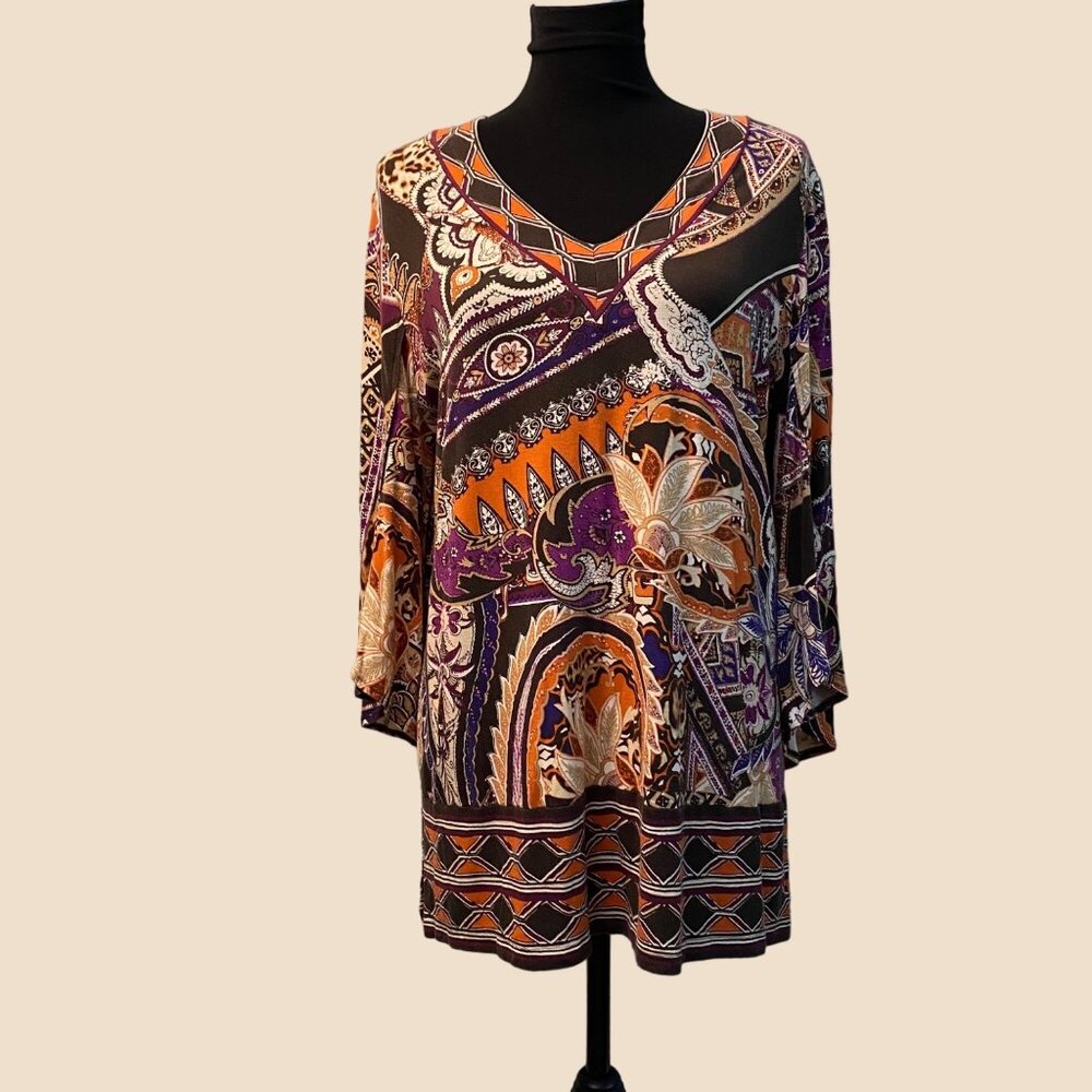 Chico's Size 2 Paisley Print Tunic with Bell Sleeves